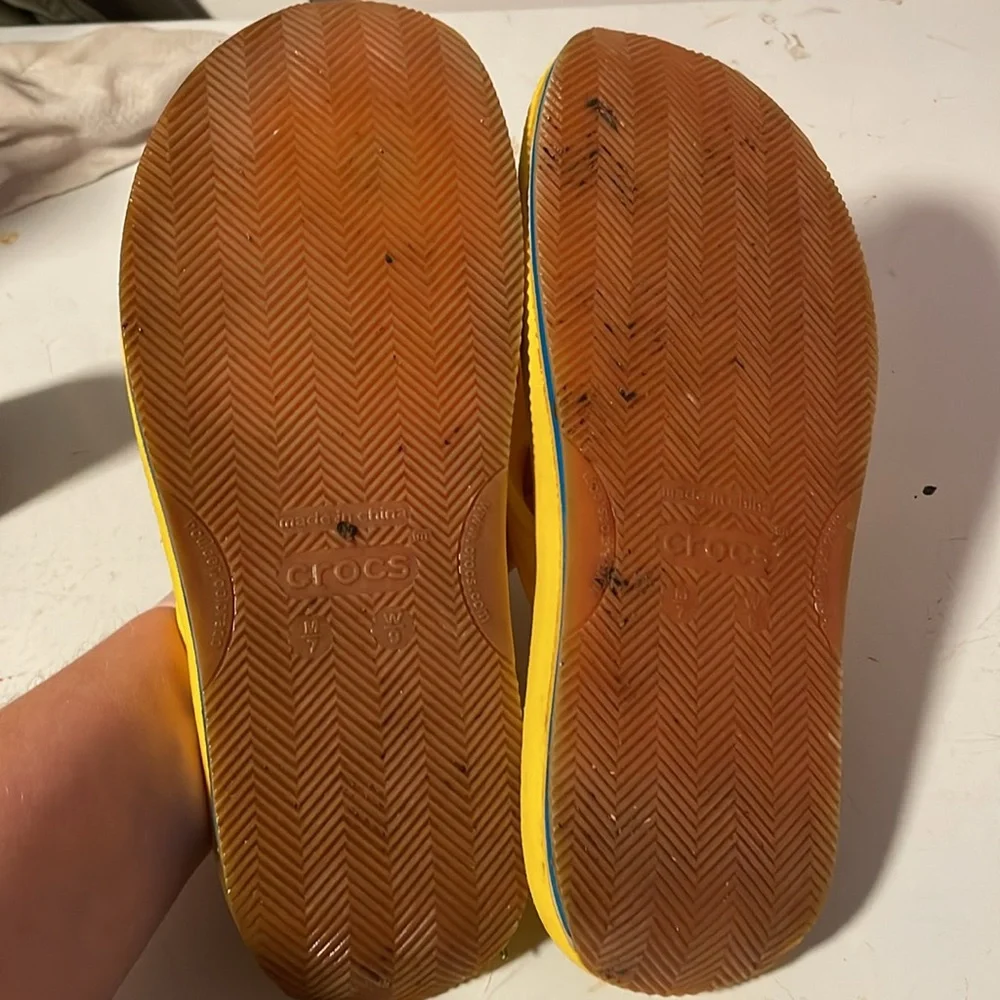 Crocs Retro Wedge Flip Flop Thong Sandal Yellow/Blue W 9/M 7 Unisex